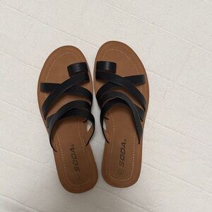 Soda Women's Black and Tan Strappy Sandals
